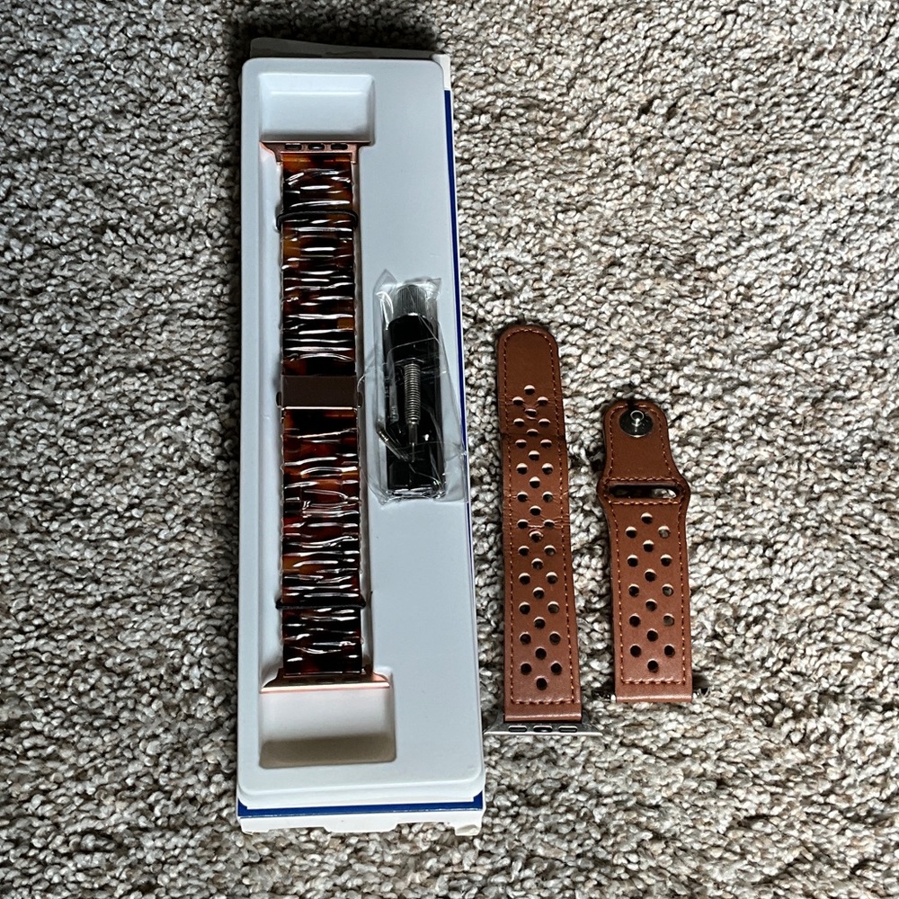 Brown Leather and Metal Watch Band